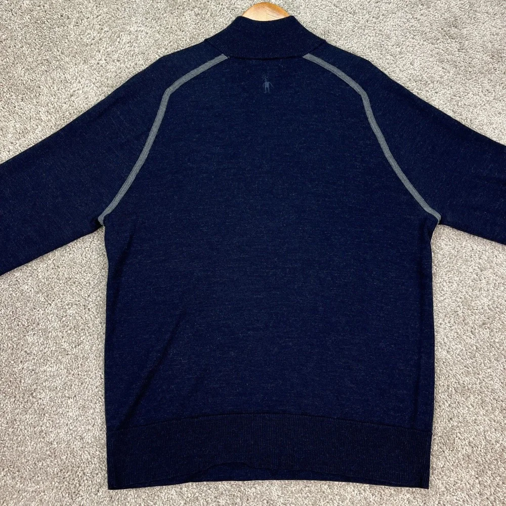 Smartwool 1/4 Zip Merino Wool Sweater Mens M Navy Blue Gray Long Sleeve EUC - Picture 3 of 9